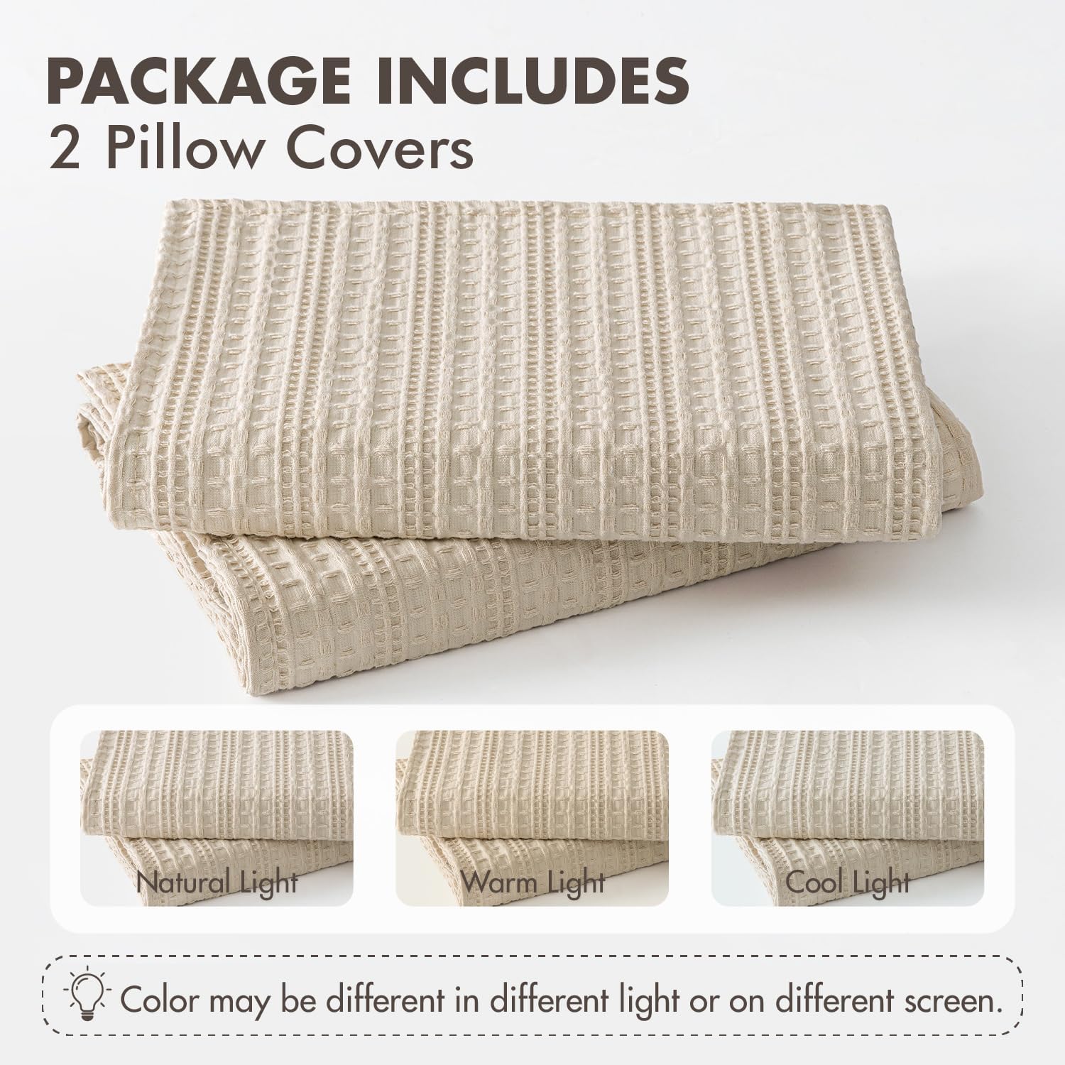100% Cotton Waffle Pillow Shams King Size, 2 Pack 20x36 Decorative Pillow Covers for Bed Couch Sofa, Neutral Weave Cushion Cases Modern…