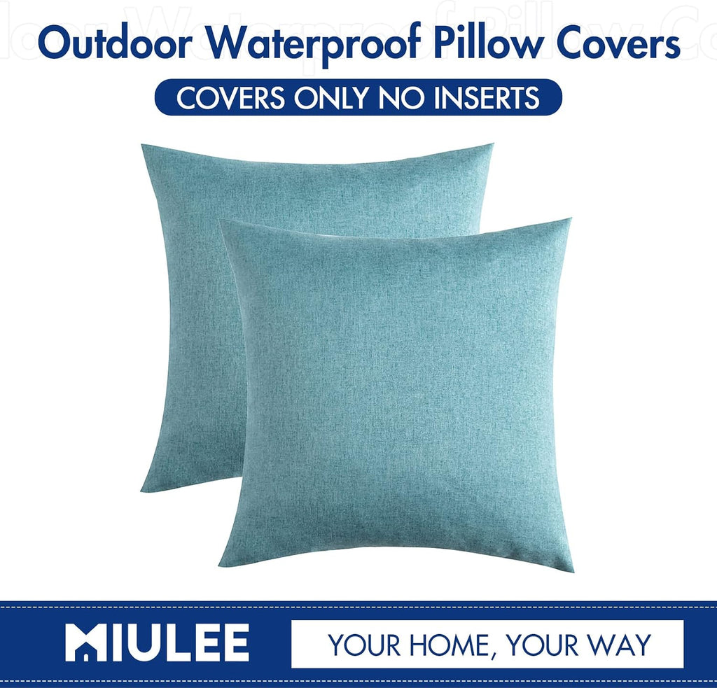 Miulee Pack of 2 Decorative Outdoor Solid Waterproof Throw Pillow Covers Euro Sham Faux Linen Garden Farmhouse Coastal Cushion Cases for Su…