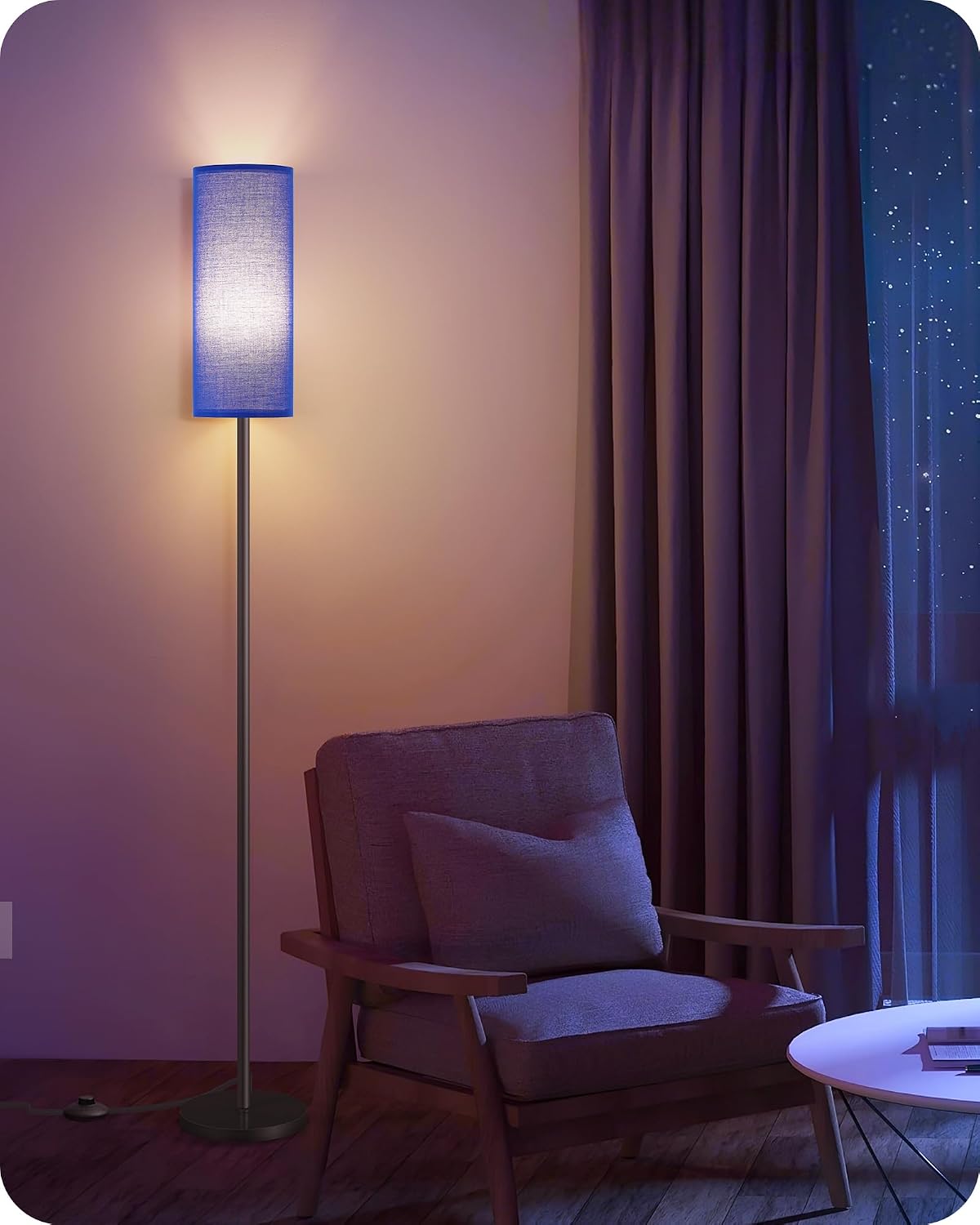 Dimmable Blue Floor Lamp for Living Room with Remote and Foot Switch, Corner Floor Lamp for Bedroom, 64.4" Standing Tall Lamp, 10W 900LM…