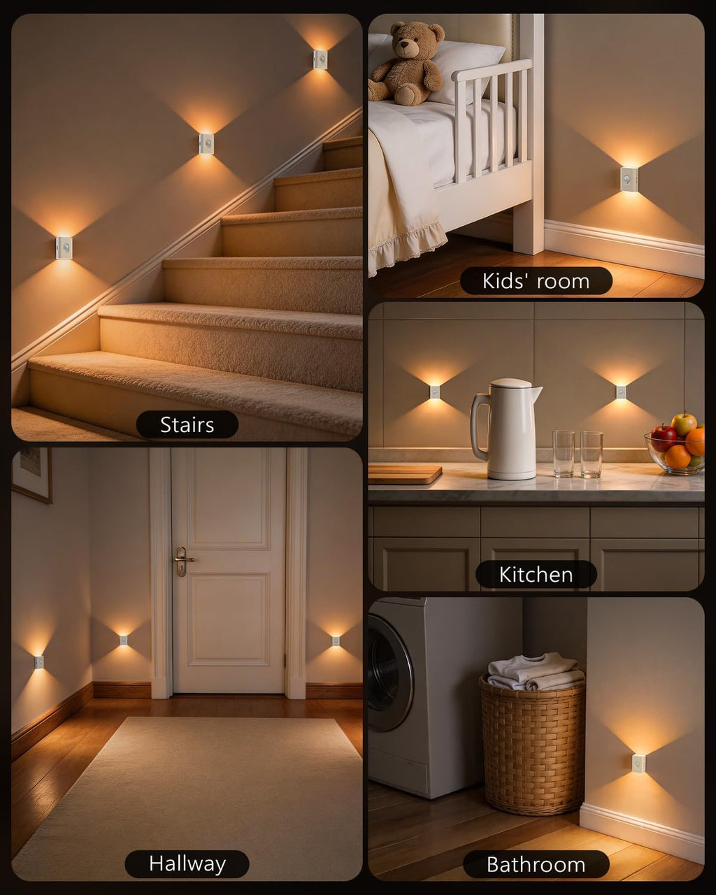 WILLED Rechargeable Motion Sensor Stair Lights Indoor, Warm White Magnetic Stick-on Battery Powered Night Lights for Stairway, Hallway…
