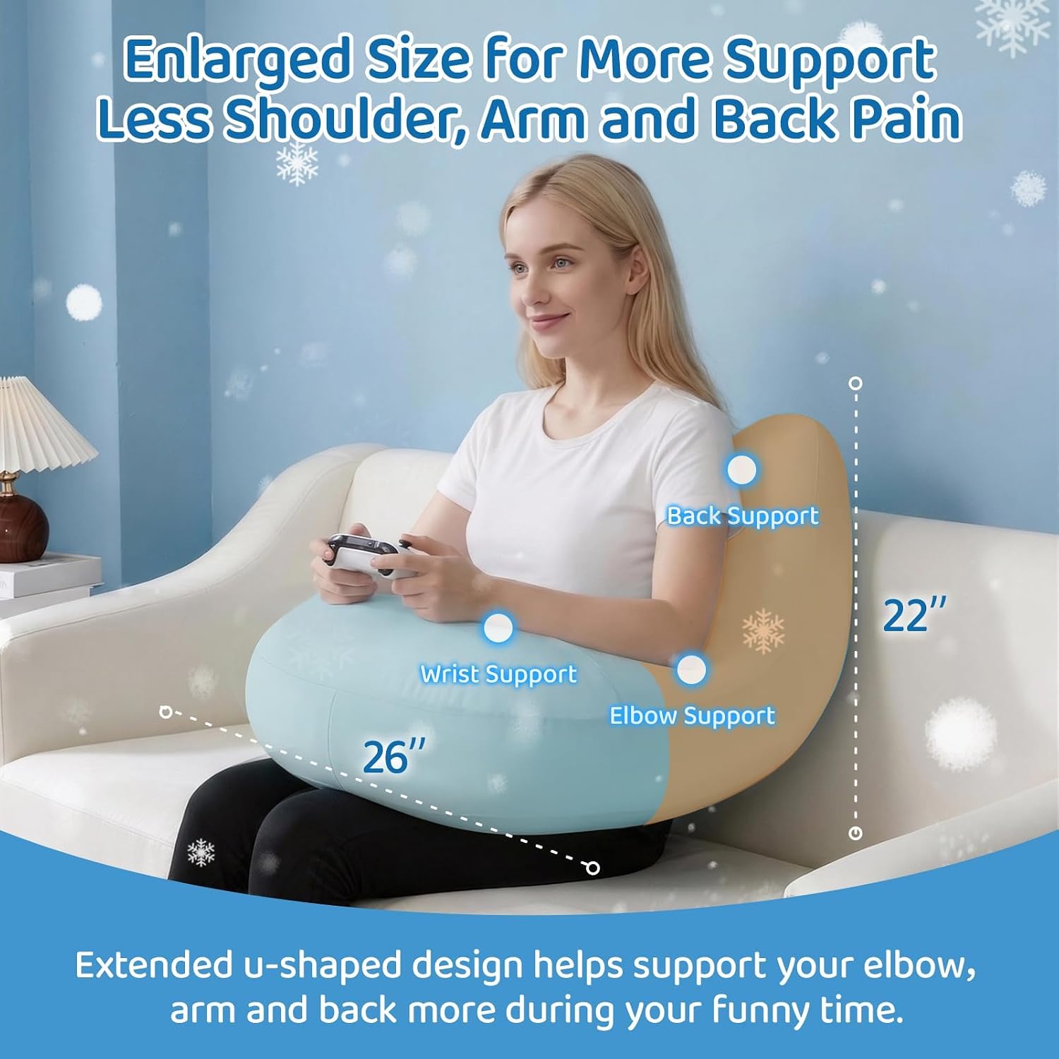 Pyurifai Cooling Crochet Pillow for Lap Support - Gaming Pillow for Lap with Extra Back Pillow for Support, Enlarged Reading Pillow for Lap…