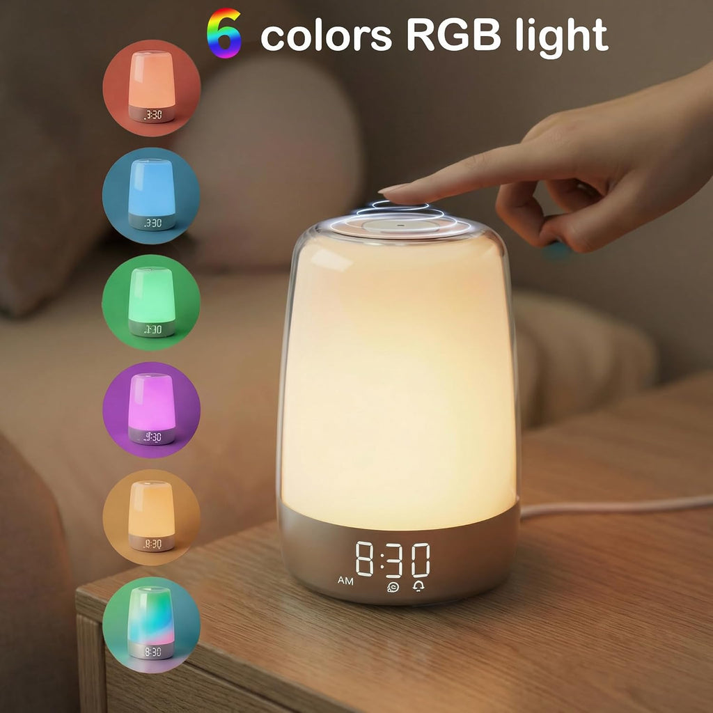winshine Touch Wake Up Night Light with Sunrise Simulation Alarm Clock, 3 Ways Dimmable Warm White Bedside Lamp for Kid Bedrooms RGB Ambien…