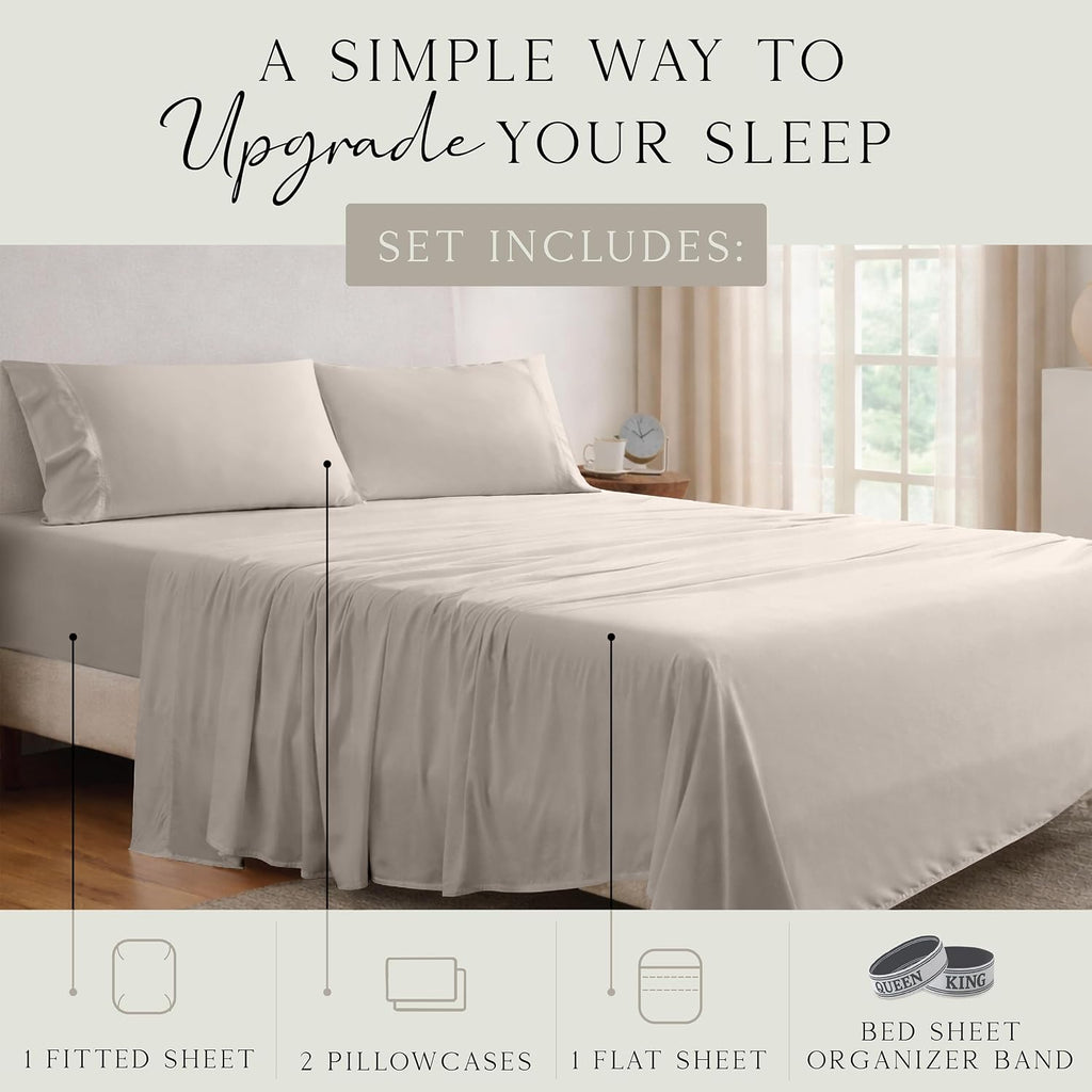 KARISSA MAE Pure Viscose from Bamboo Queen Size Sheet Set | 100% FSC Certified | Luxuriously Soft | Cooling | 18" Deep Pocket w/Corner…