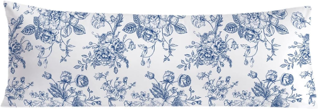 Vintage Blue Floral Chinoiserie 20x54 Body Pillow Cover, Grandmillennial Home Decor, Chinoiserie Decor, Blue and White Flower…