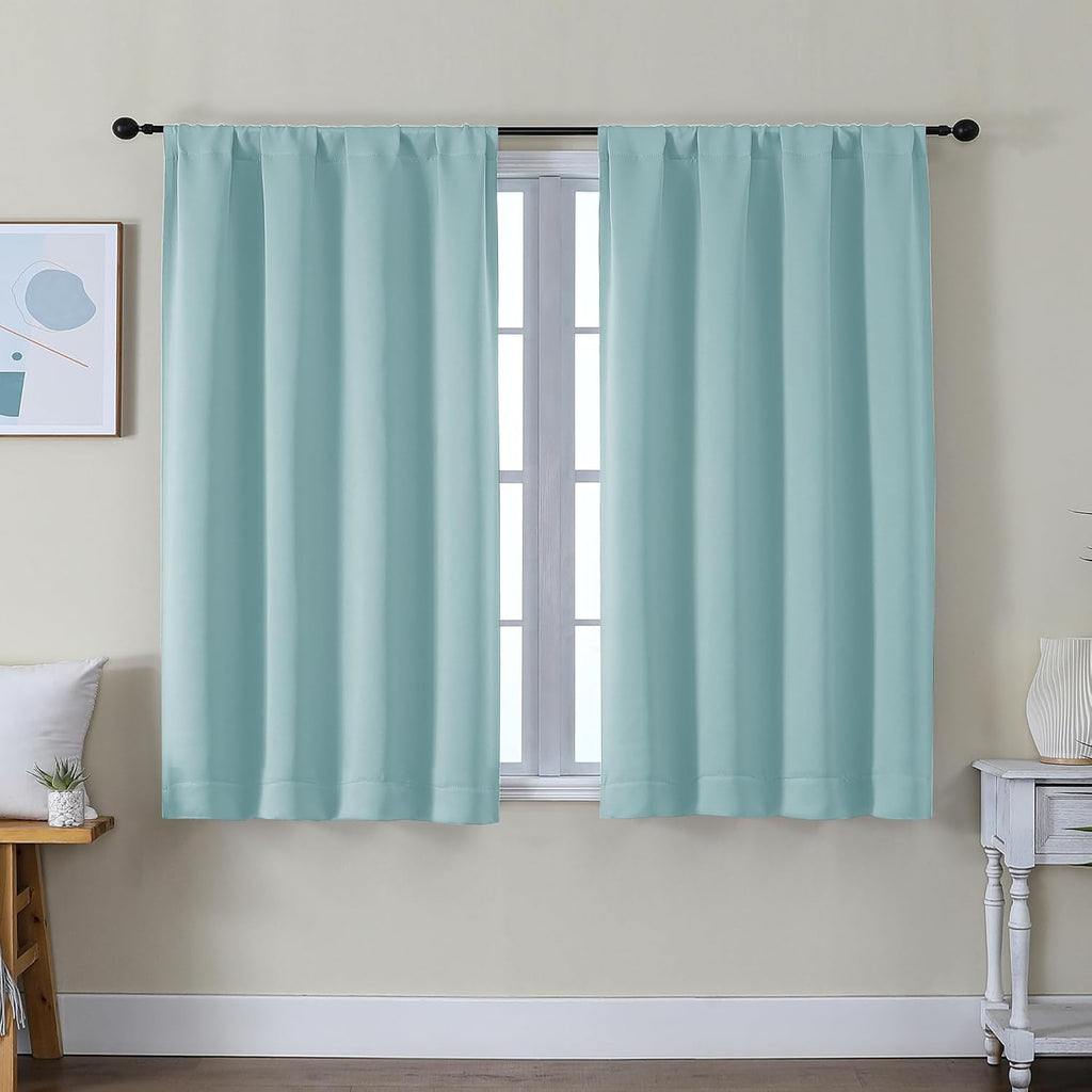 Simplebrand Ava Aqua Short Blackout Curtains for Bedroom 45 Inches Long 2 Panels Set, Solid Thermal Insulated, Energy Saving Window Treatme…