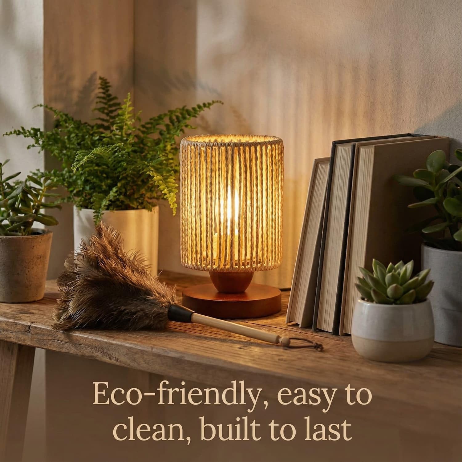 Small Rattan Table Lamp for Bedroom, Boho Bedside Lamp with Warm LED Bulb, Handwoven Wicker Nightstand Lamp for Nursery, Entryway & Dorm…