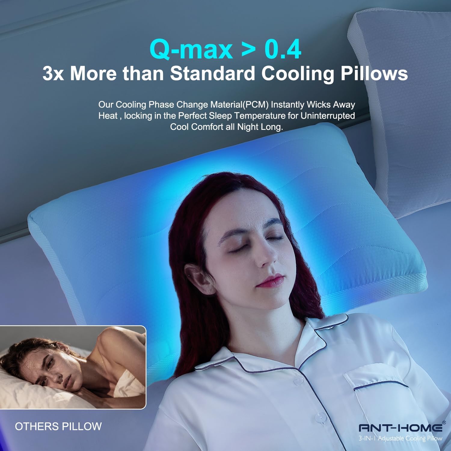 Ant-Home Cooling Adjustable Pillow for Side, Back, Stomach Sleepers, Customizable Support Pillows for Neck, King Size Set of 1 Luxury Bed Pi…