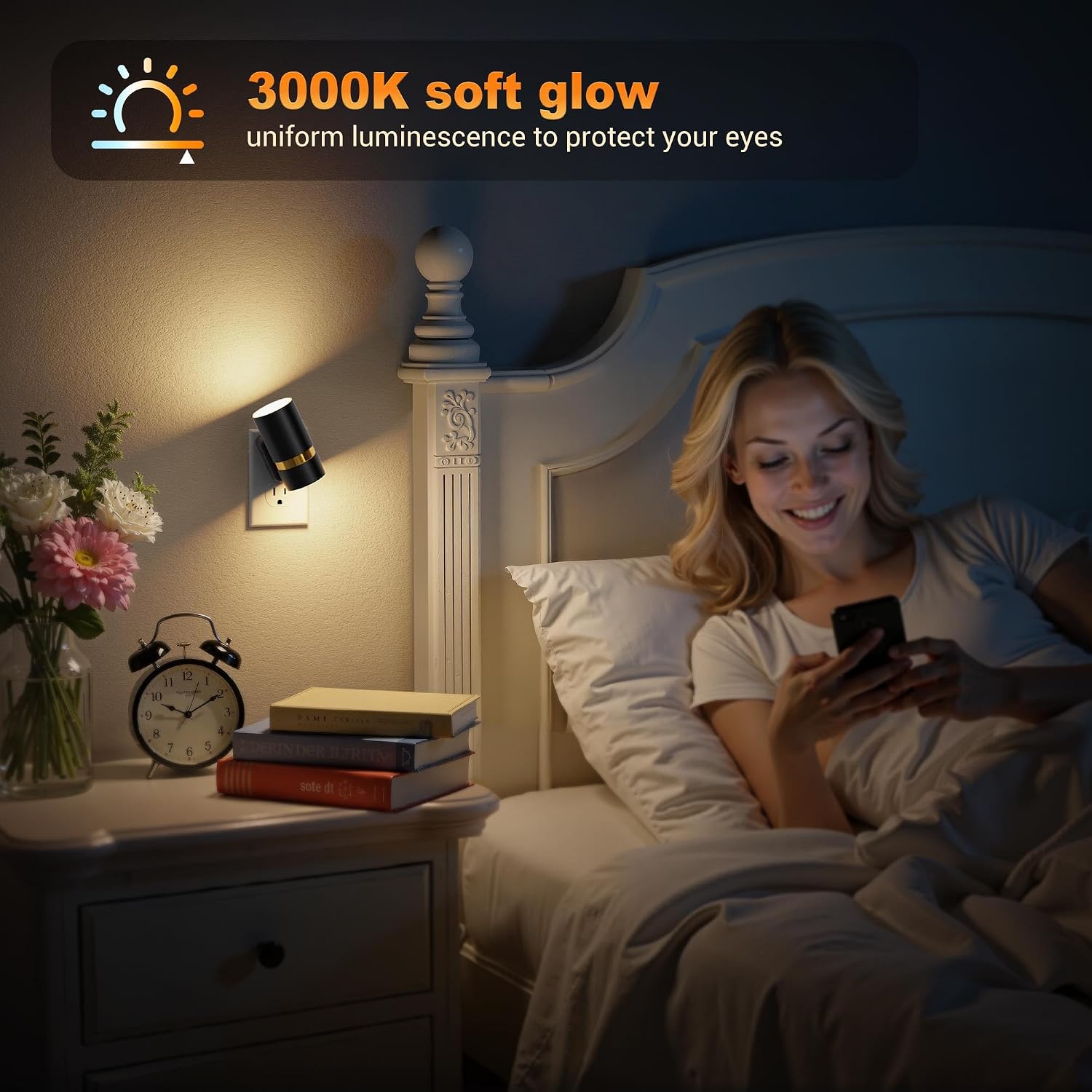 JandCase Night Lights Plug into Wall,2 Pack Amber/3000k/5000K Color Change Night Light with Dusk to Dawn, 3CCT & 10/25/50/75/100LM…