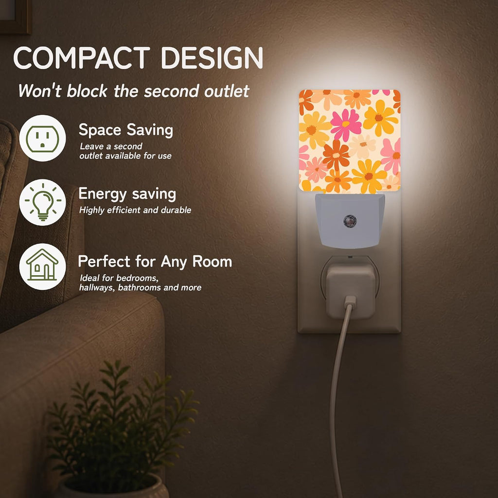 Retro Daisy Floral Night Light, Night Lights Plug into Wall with Dusk to Dawn Sensor for Bedroom Bathroom Hallway Kitchen, Decorative…