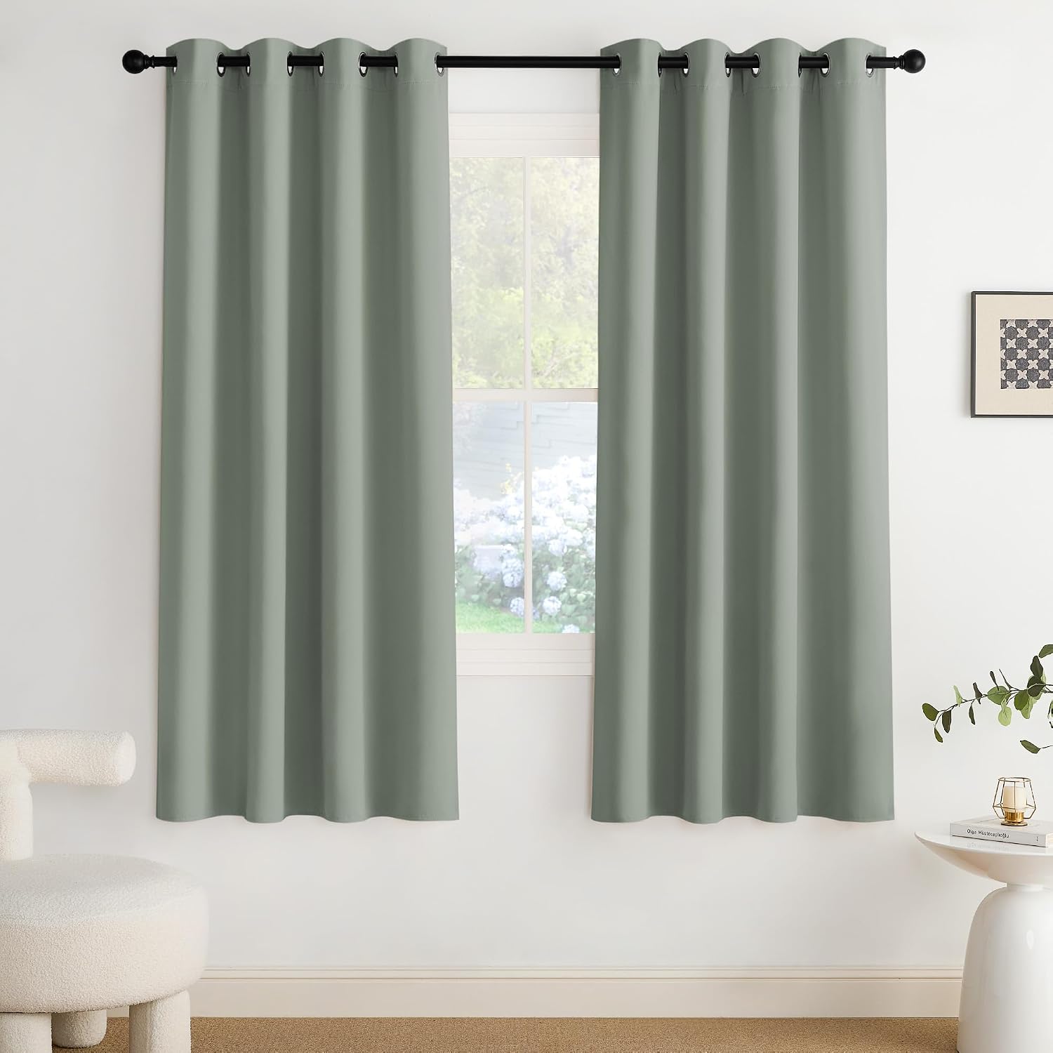 Nicetown Blackout Curtains Grommet 2 Panels 72 Inches Long, Sage Green 72 Inches Green