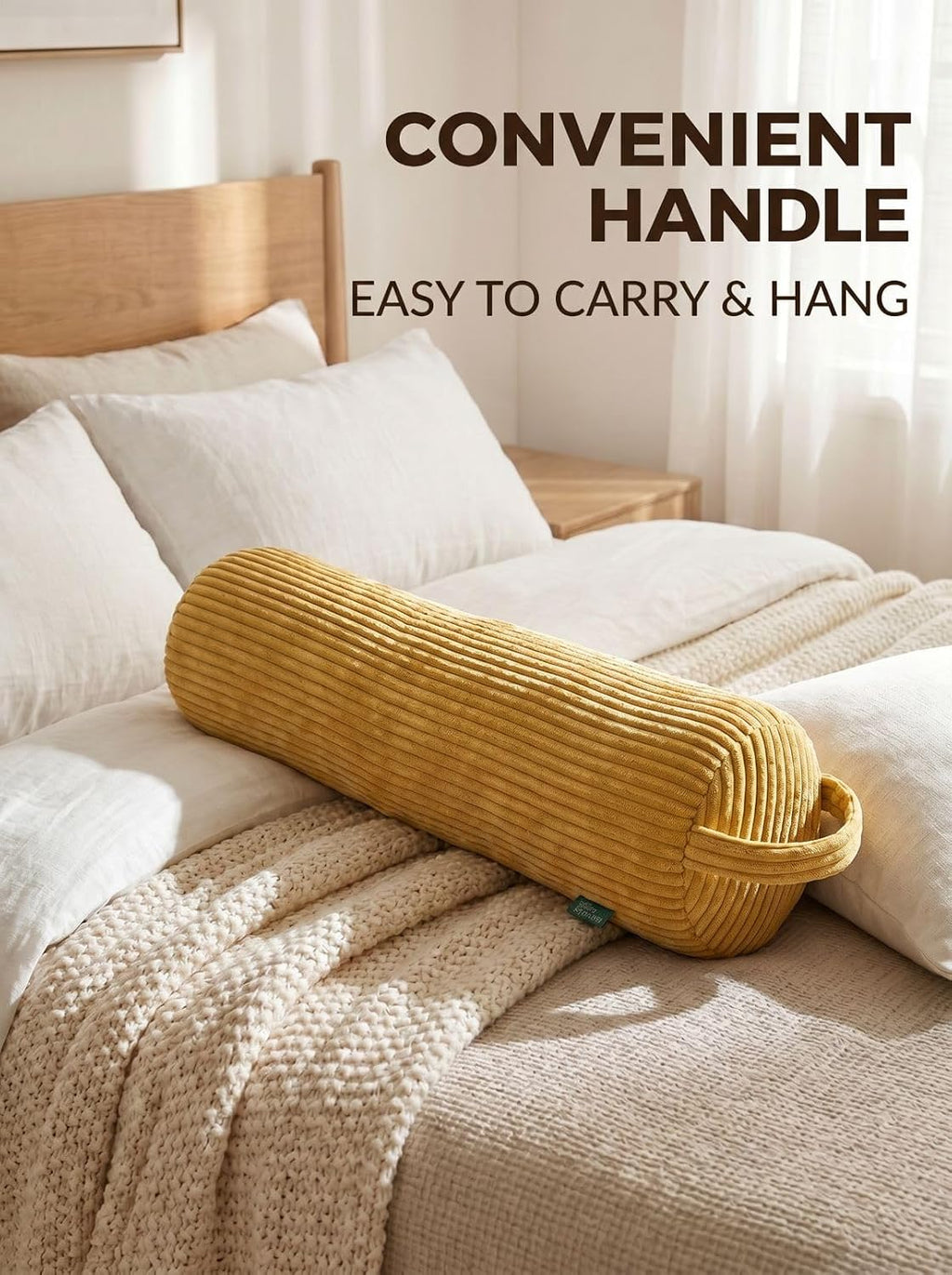 Long Cylinder Pillow–8x35.4 Inch Corduroy Lumbar Pillow, Shredded Sponge Filled for Neck, Back, Leg, Knee & Arm Support, Boho Decorative…