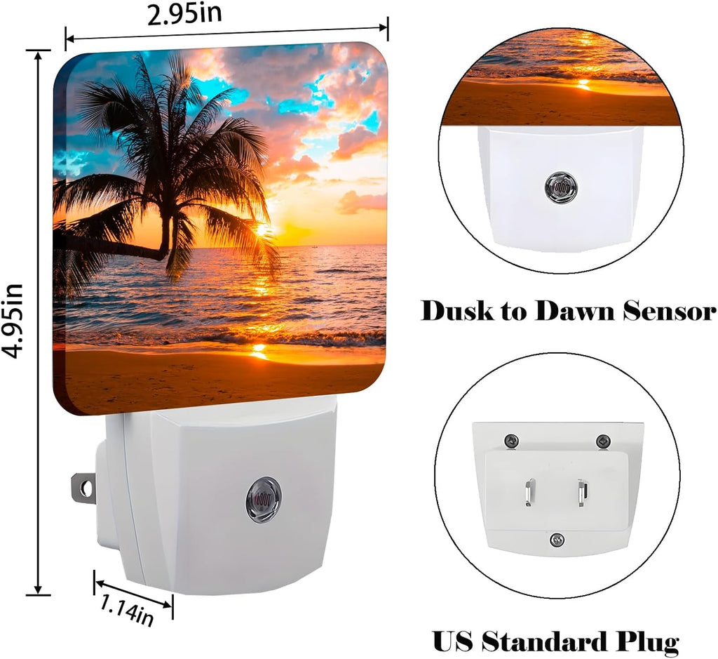 Summer Sunshine Beach Night Light, Plug Into Wall Decor for Stairway, Hallway, Kitchen, Dusk to Dawn Sensor Nightlights for…