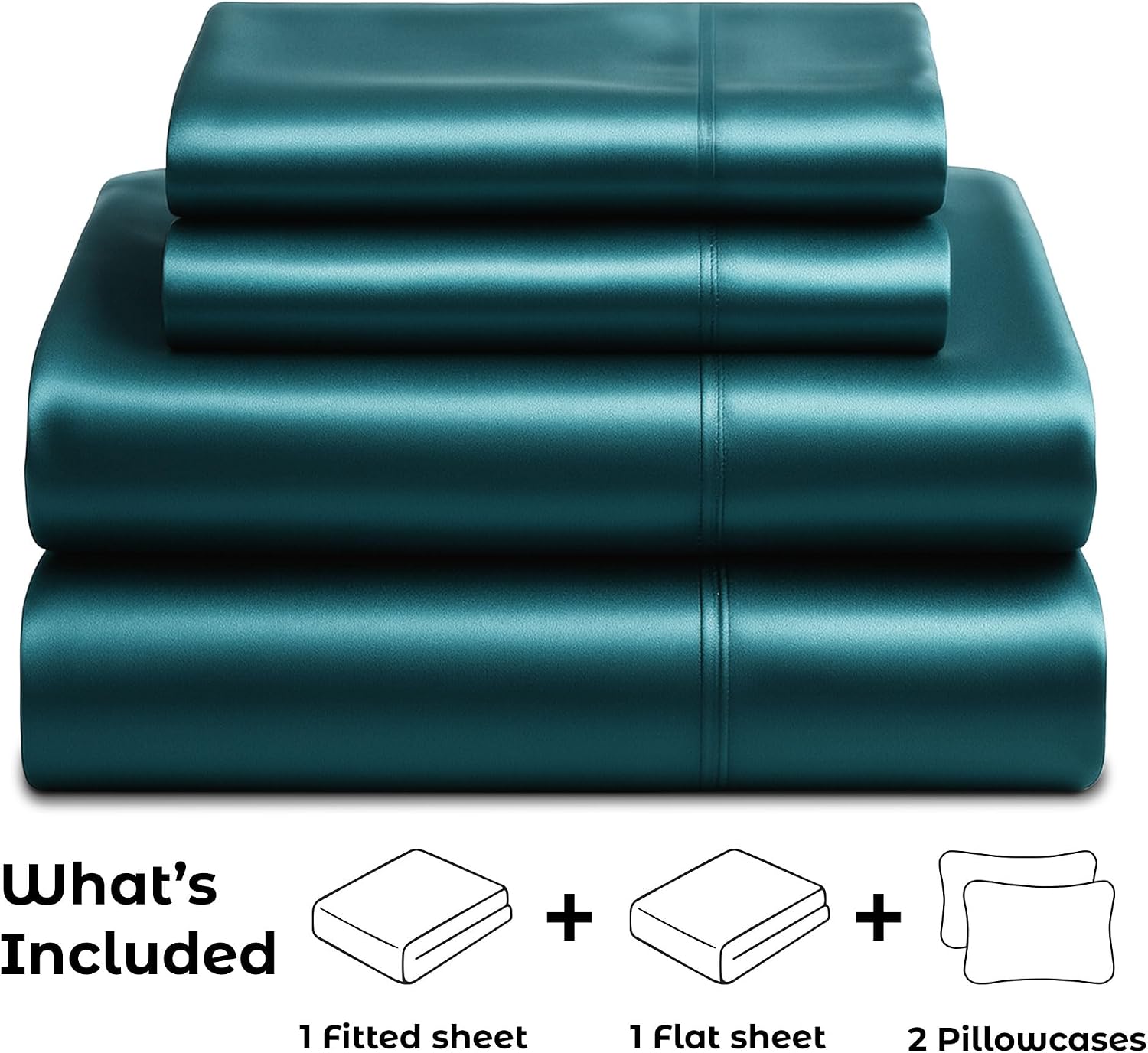 PureBedding Satin Sheets Queen [4-Piece, Teal] Hotel Luxury Silky Bed Sheets - Extra Soft 1800 Microfiber Sheet Set, Wrinkle, Fade, Stain R…
