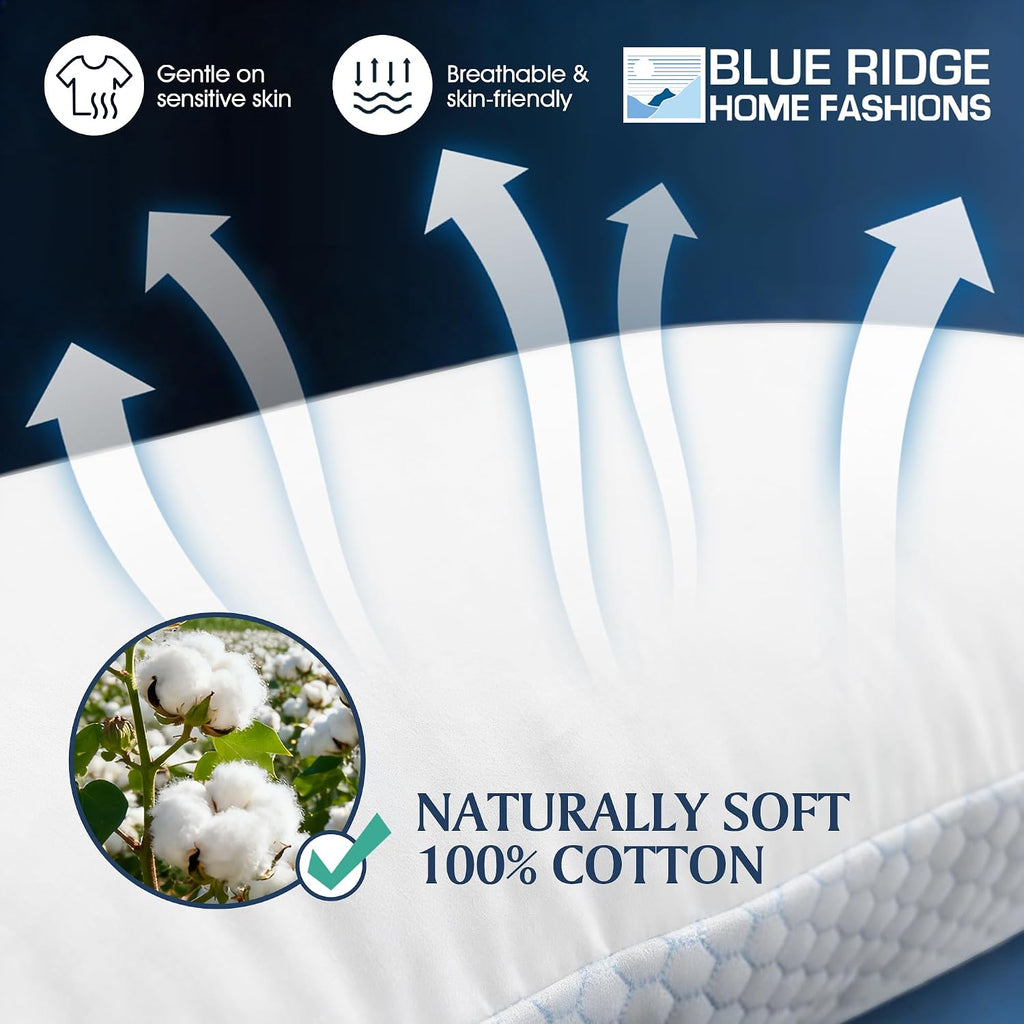 Blue Ridge Home Fashions Cooling Pillows Queen Size Set of 2, Dual-Sided Cooling & Breathable Cotton Design, Down Alternative Pillows for…