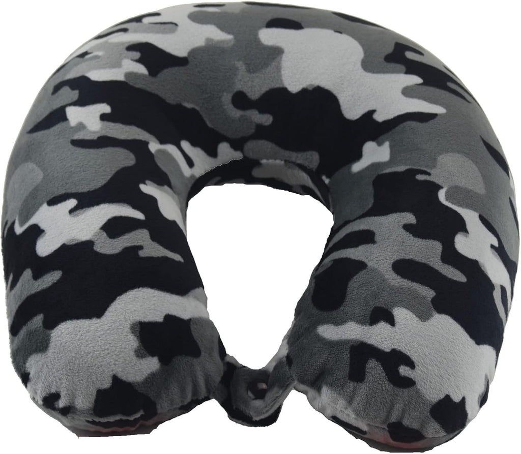 WorldsBest Wolf Essentials Adult Cozy Soft Microfiber Neck Pillow, Compact, Perfect for Plane or Car Travel, Black Camo (Pack of 2) Black