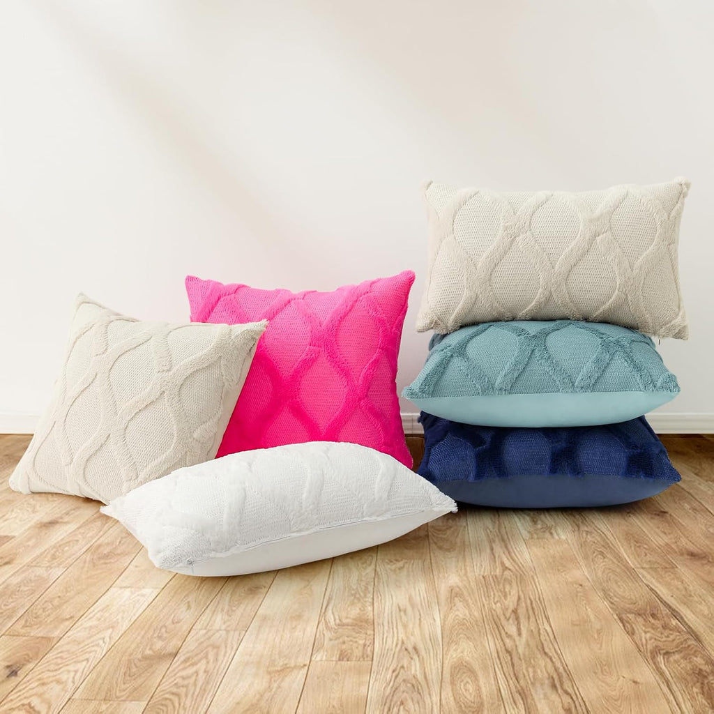 decorUhome Summer Throw Pillow Covers 16x16 Inch Set of 2, Soft Plush Faux Fur Wool Aqua Accent Couch Pillow Covers for Modern Farmhouse Be…