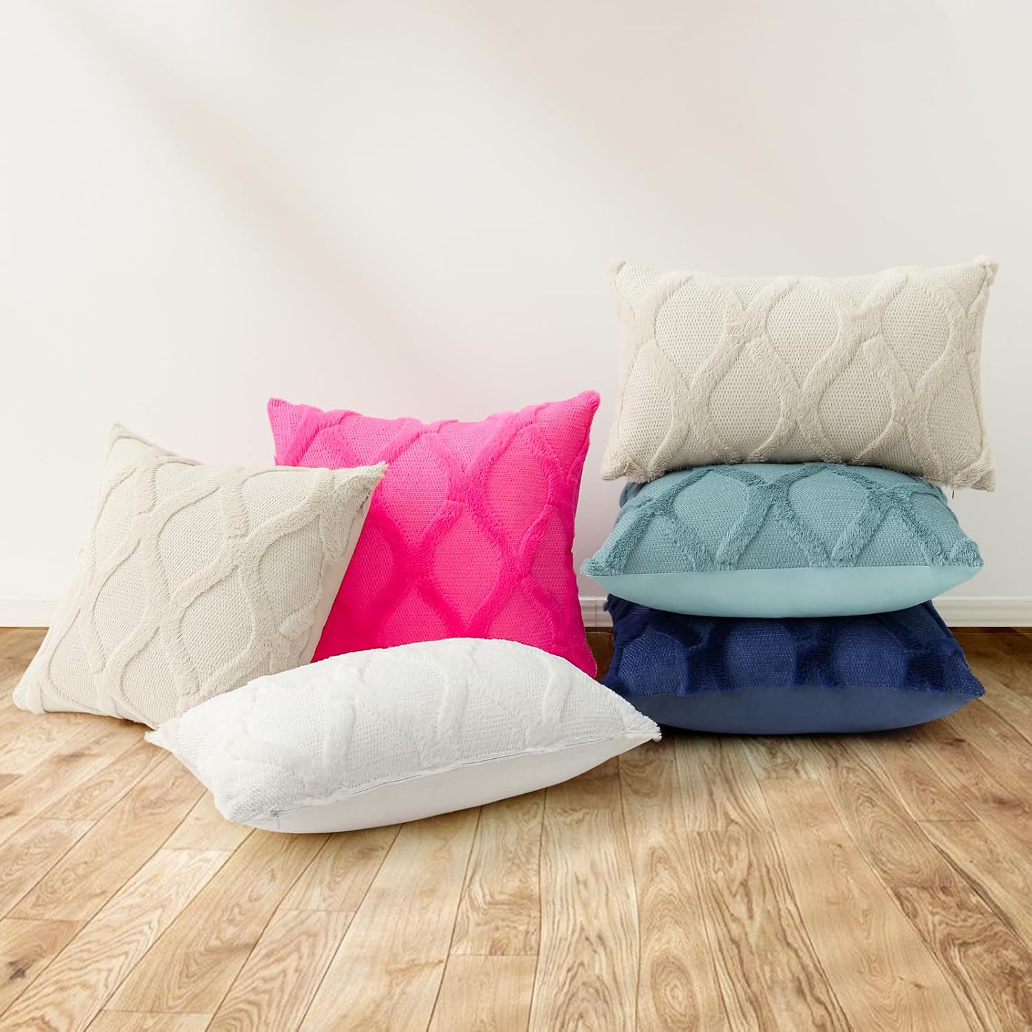 decorUhome Summer Euro Sham Throw Pillow Covers 22x22 Inch Set of 2, Soft Plush Faux Fur Wool Hot Pink Accent Couch Pillow Covers for Moder…