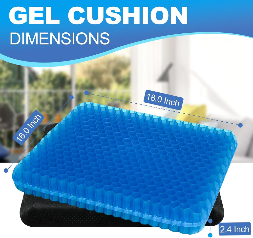 Gel Seat Cushion for Long Sitting - 18" x 16" x 2.4" (Extra Thick&Soft) Gel Cushion for People Over 200 lbs, Pressure Relief Cushion for…