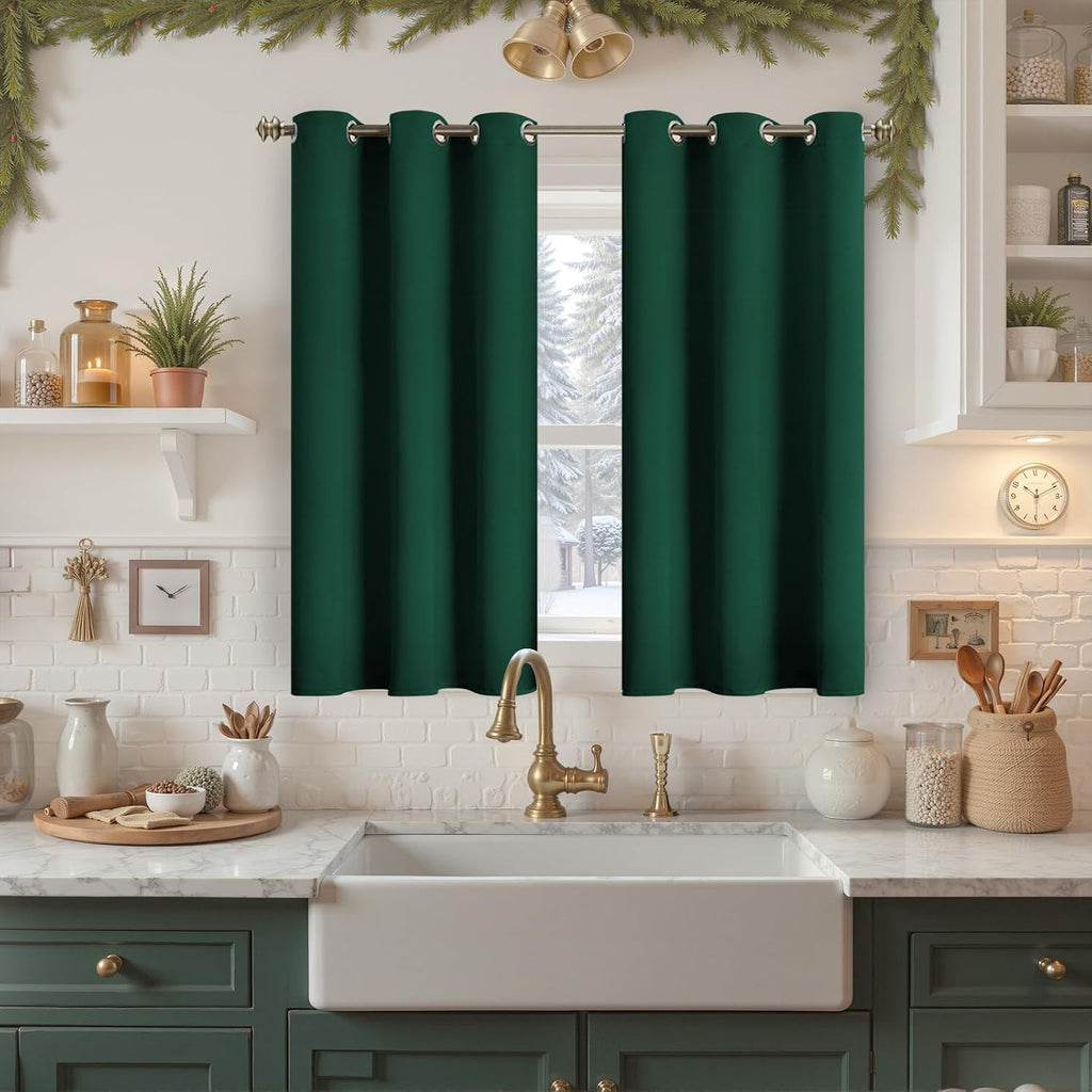 YoungsTex Emerald Green Blackout Curtains 40 Inches Length for Kitchen Window - Short Thermal Insulated Drapes with Grommet Room Darkening…