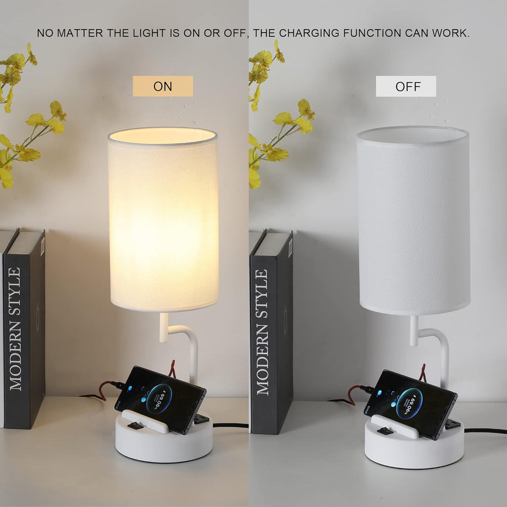 Dreamholder Table Lamp with 3 USB Charging Ports, Modern Desk Lamp with AC Outlet and Phone Stands, Perfect Bedside Lamp for Bedroom…