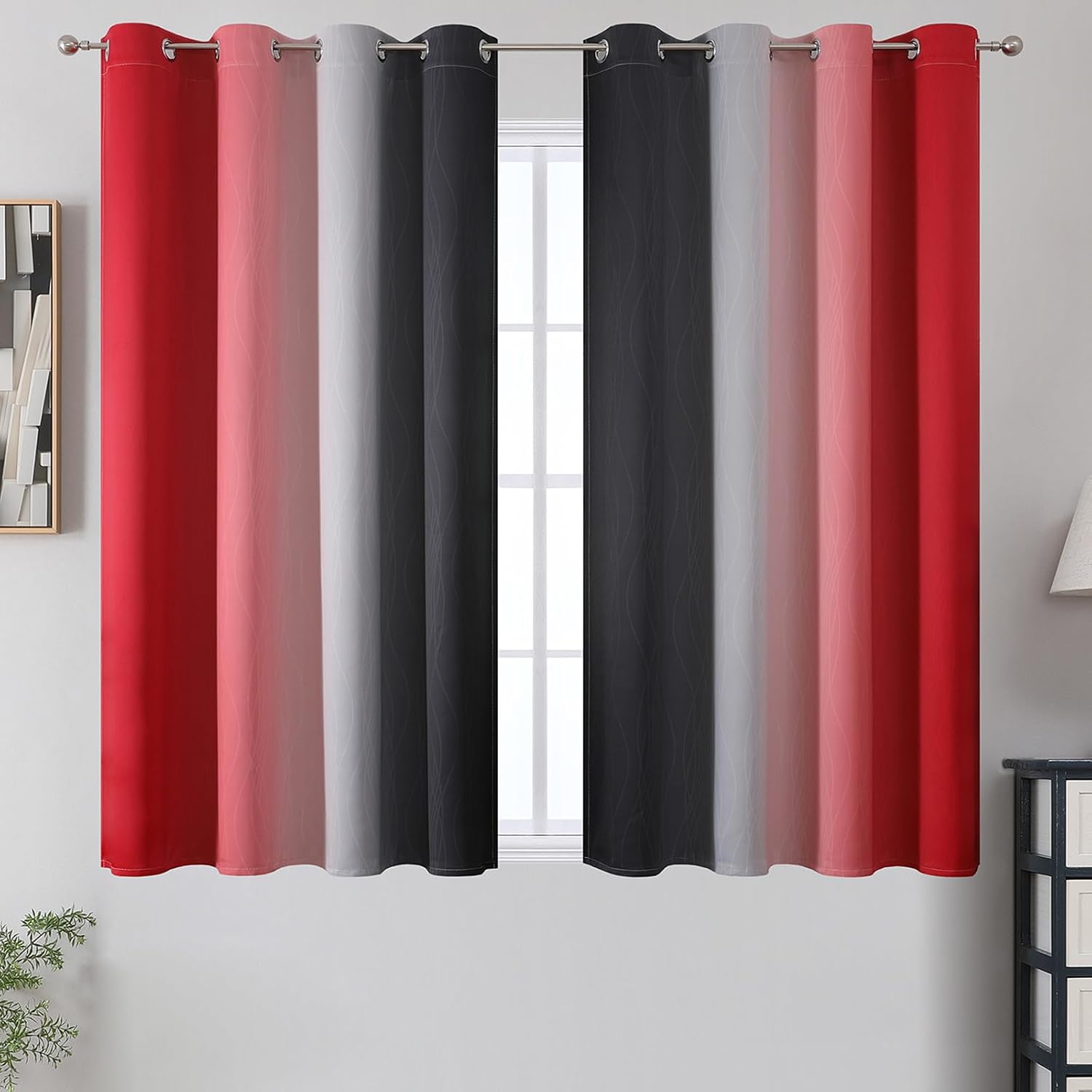 Estelartextiler Estelar Textiler Ombre Red and Black Curtains 54 Inch Length 2 Panels, 100% Blackout Curtains for Living Room, Grommet Ther…