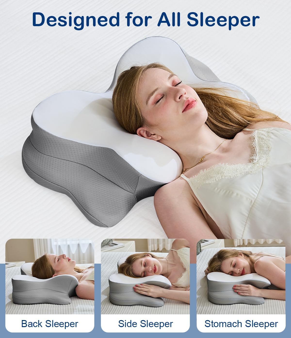 CosBed Cervical Neck Pillow, Ergonomic Memory Foam Pillow for Neck with Dual-Height Design, Breathable Pillowcase, Neck Support for Side Ba…