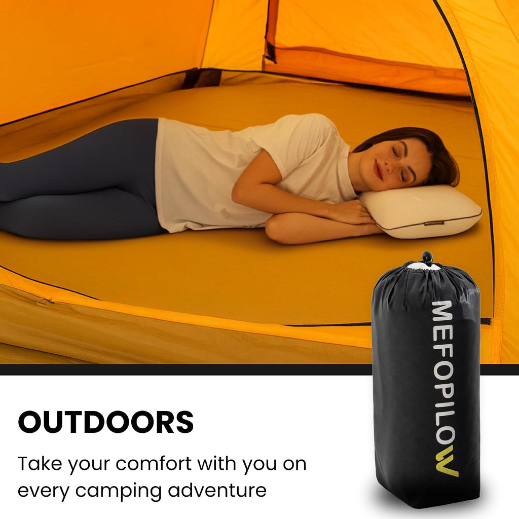 Mefopilo Memory Foam Travel Pillow with Washable Cover & Carry Bag – Compact, Soft & Breathable Neck Pillow for Airplane, Camping & Car (Wh…