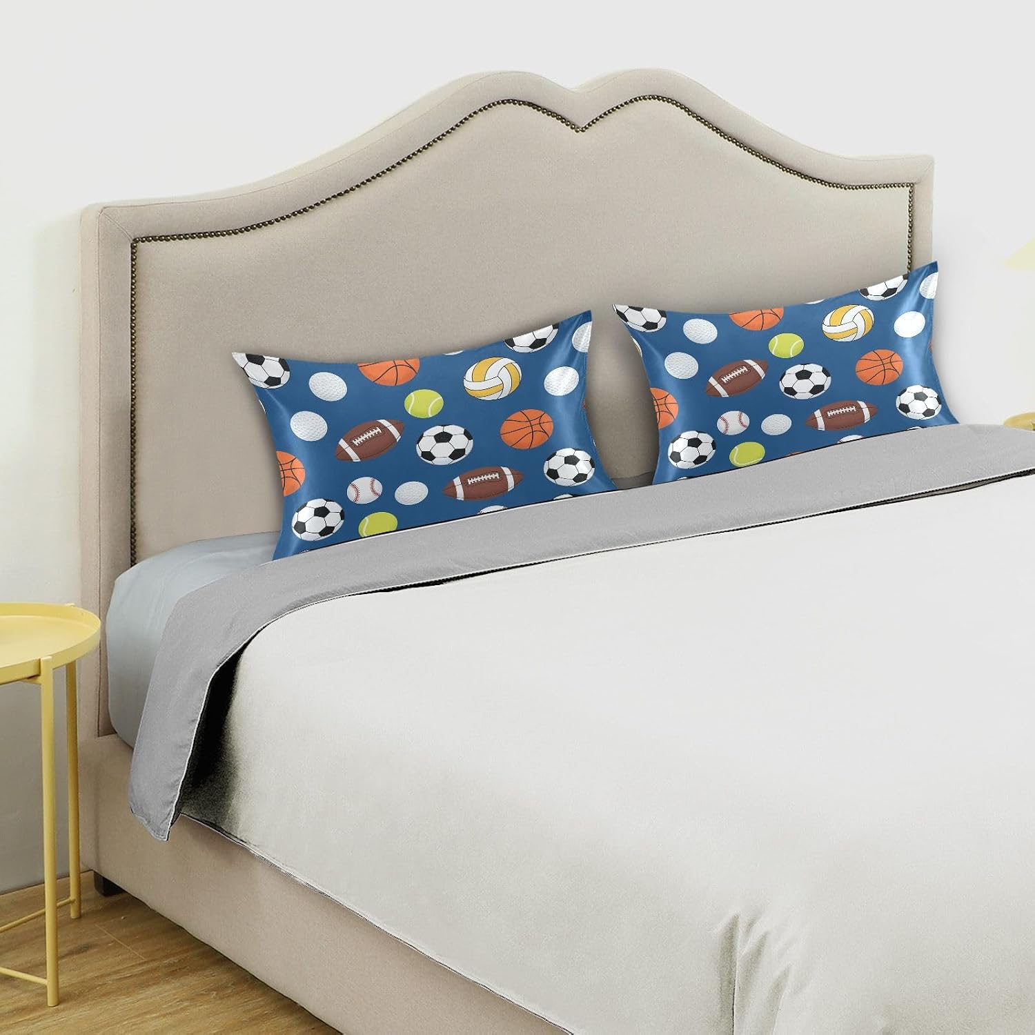 Sports Balls Blue Pillow Covers Silk Pillowcase for Hair and Skin Breathable Soft Satin Pillowcase Standard Size Pillow Case for Girls…