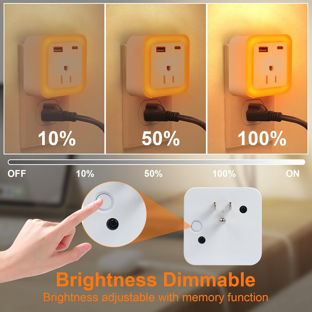 JackonLux Night Lights Plug Into Wall 2 Pack Rechargeable Battery Backup Light Dusk to Dawn Sensor Night Light with Outlet Expander for…