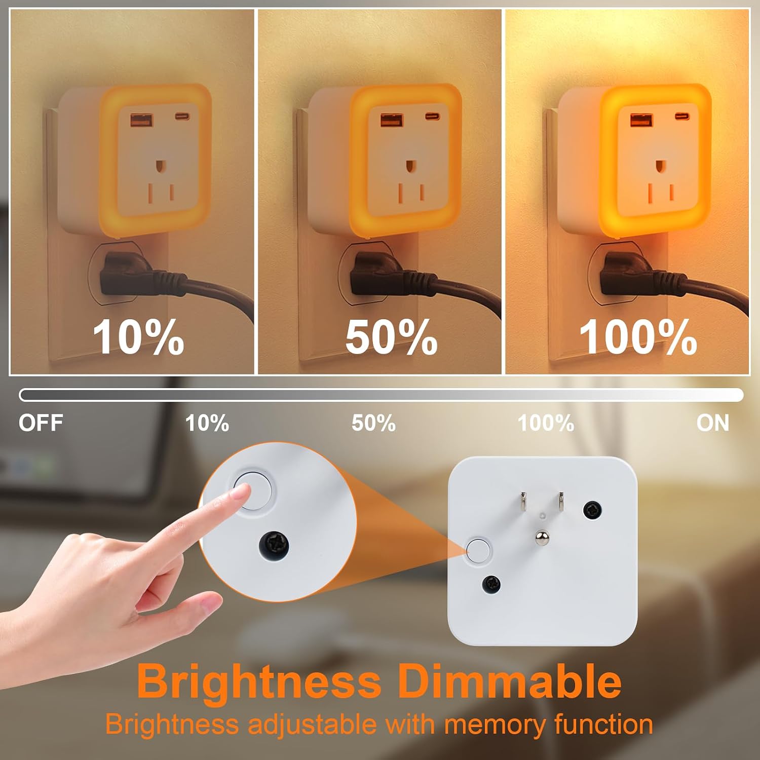 JackonLux Night Lights Plug Into Wall 2 Pack Rechargeable Battery Backup Light Dusk to Dawn Sensor Night Light with Outlet Expander for…