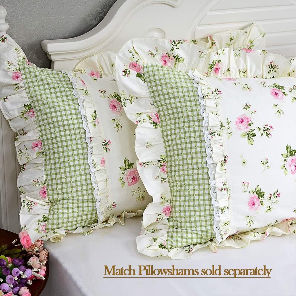 FADFAY Floral Sheets for Queen Size Bed Cotton Pink Rose Bed Shees Shabby & Chic Bedding Light Yellow Rosette Print Breathable Soft…
