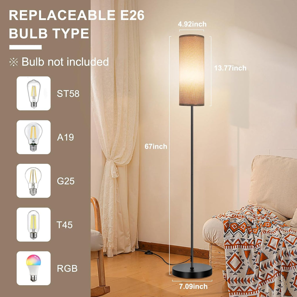 Fridekohome FRIDEKO HOME Grey Shade Floor Lamp, Simple Design with Foot Pedal Switch, Small Tall Lamps for Living Room Bedroom Office, Corn…
