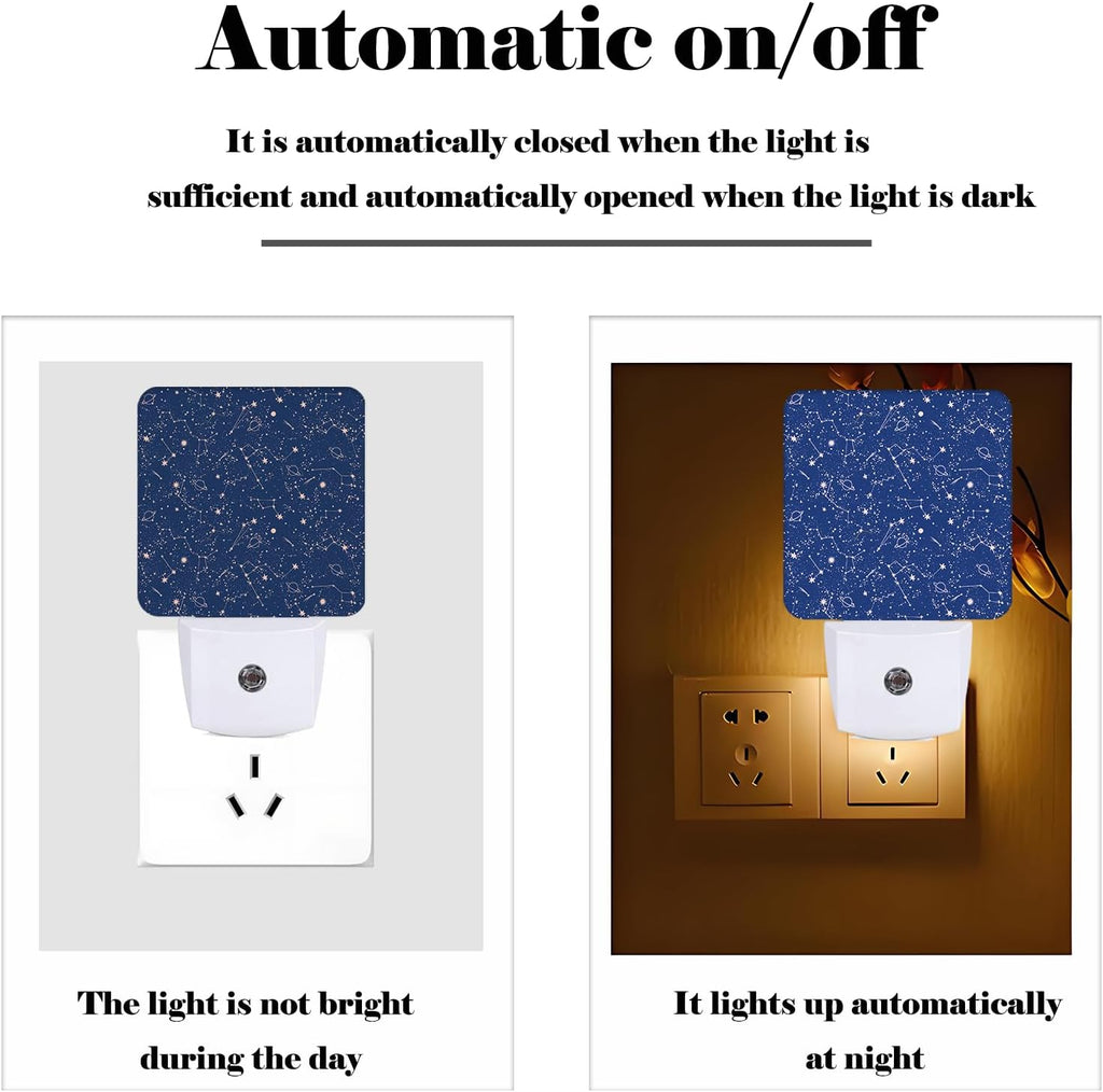 Star Map Night Light, Plug Into Wall for Boys Girls Bedroom Decorative Square Night Light Lamp 0.5w Sleep Friendly