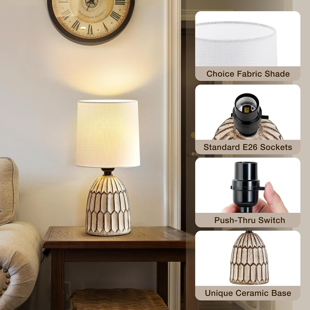EJIAXIN Small Table Lamp -13.5" Boho Lamp - Bedside Lamps - Farmhouse Rustic Ceramic Table Lamp for Bedroom, Living Room, Nightstand…