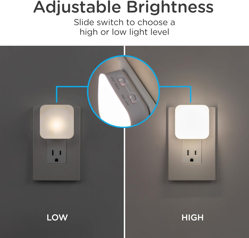 Lights by Night Dimmable LED Night Light, Plug-in, Dusk to Dawn Sensor, Adjustable, Compact, 4 Settings, Ambient Lighting, for Kids or…