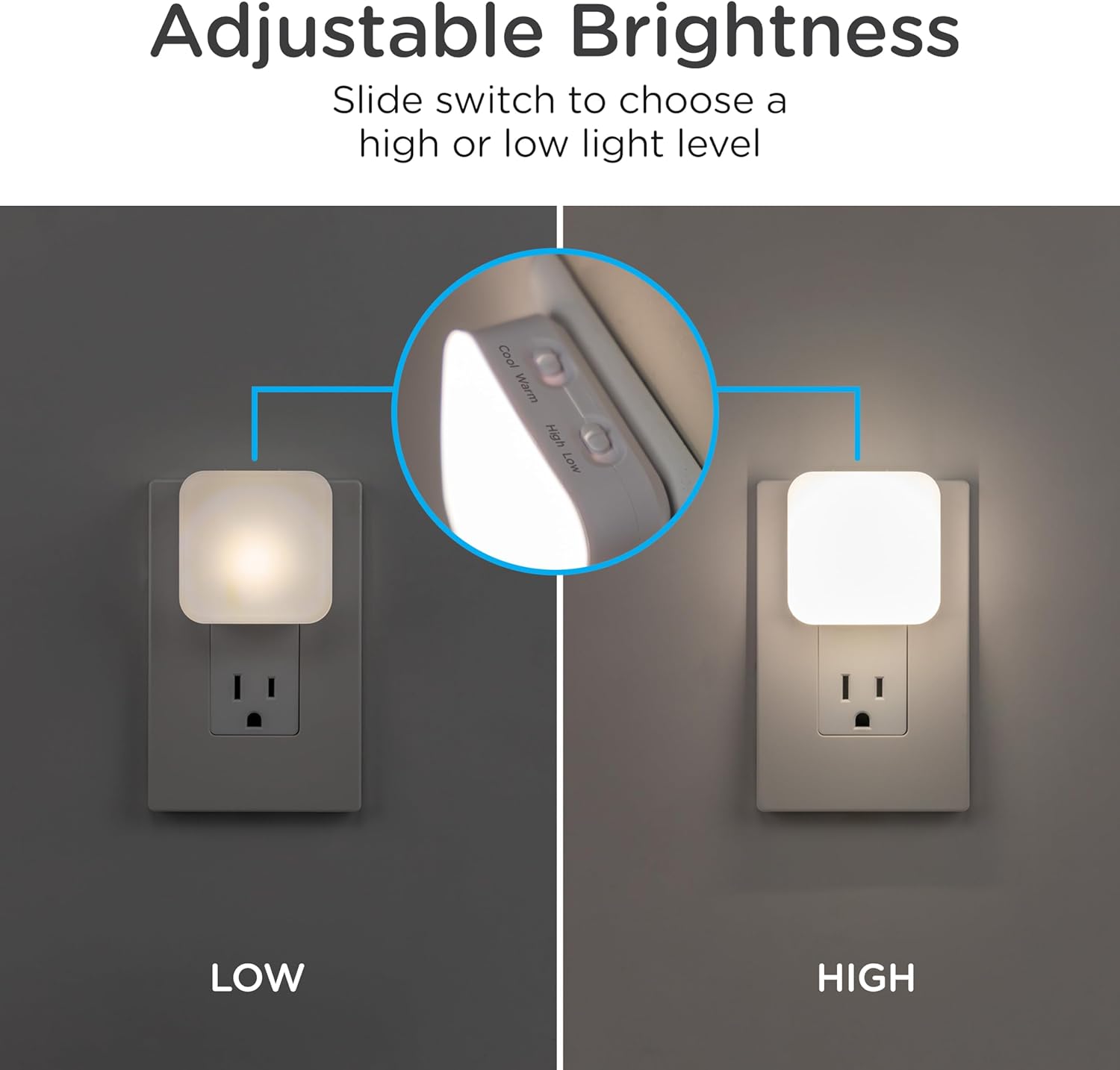Lights by Night Dimmable LED Night Light, Plug-in, Dusk to Dawn Sensor, Adjustable, Compact, 4 Settings, Ambient Lighting, for Kids or…