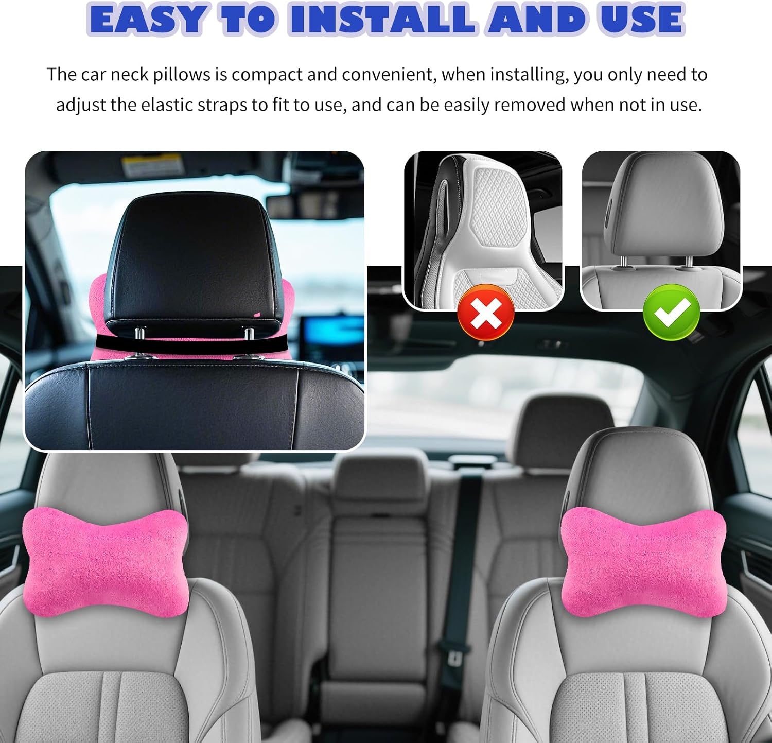 2PCS Car Headrest Pillow, Soft & Comfortable Car Neck Pillow for Driving Fatigue Relieve, All-Season Universal Cars Head Rest Pillows…