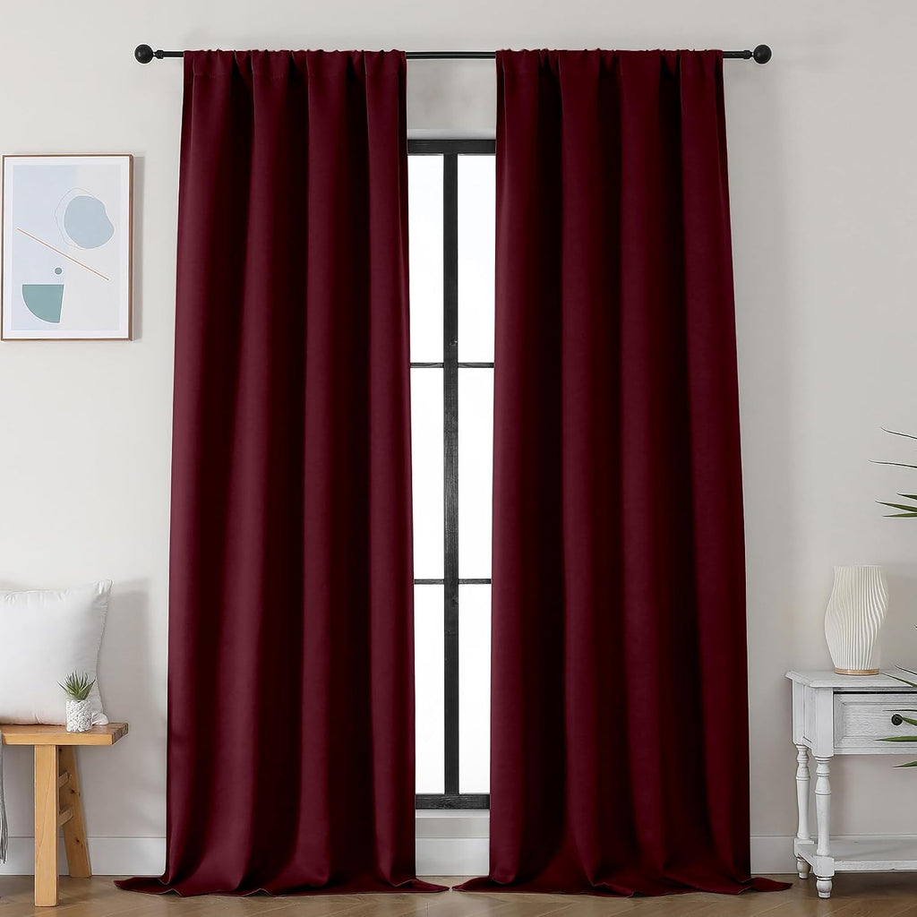 Simplebrand Ava Burgundy Blackout Curtains for Bedroom 96 Inches Long 2 Panels, Solid Thermal Insulated, Energy Saving Nursery Window …
