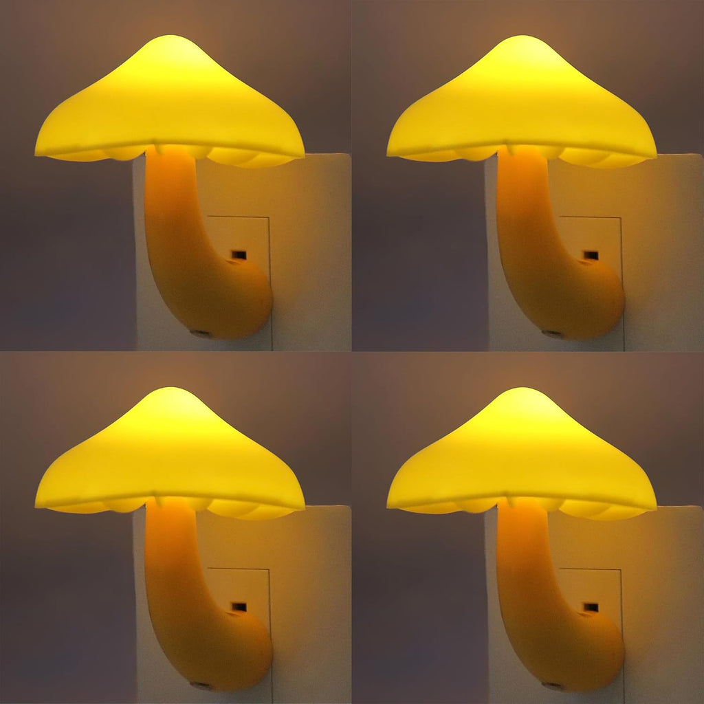 APAKI LED Mushroom Night Light Plug in Lamp, 4 Pack Light Sensor Night Lights Plug into Wall, Dusk to Dawn Soft Warm Yellow NightLig…