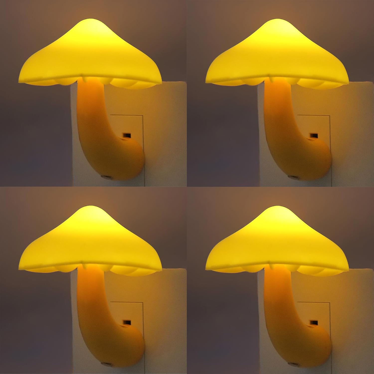 APAKI LED Mushroom Night Light Plug in Lamp, 4 Pack Light Sensor Night Lights Plug into Wall, Dusk to Dawn Soft Warm Yellow NightLig…
