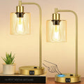 Set of 2 Industrial Touch Control Table Lamps with 2 USB Ports and AC Outlet - 3-Way Dimmable Gold Bedside Lamp Nightstand Desk Lamps for…