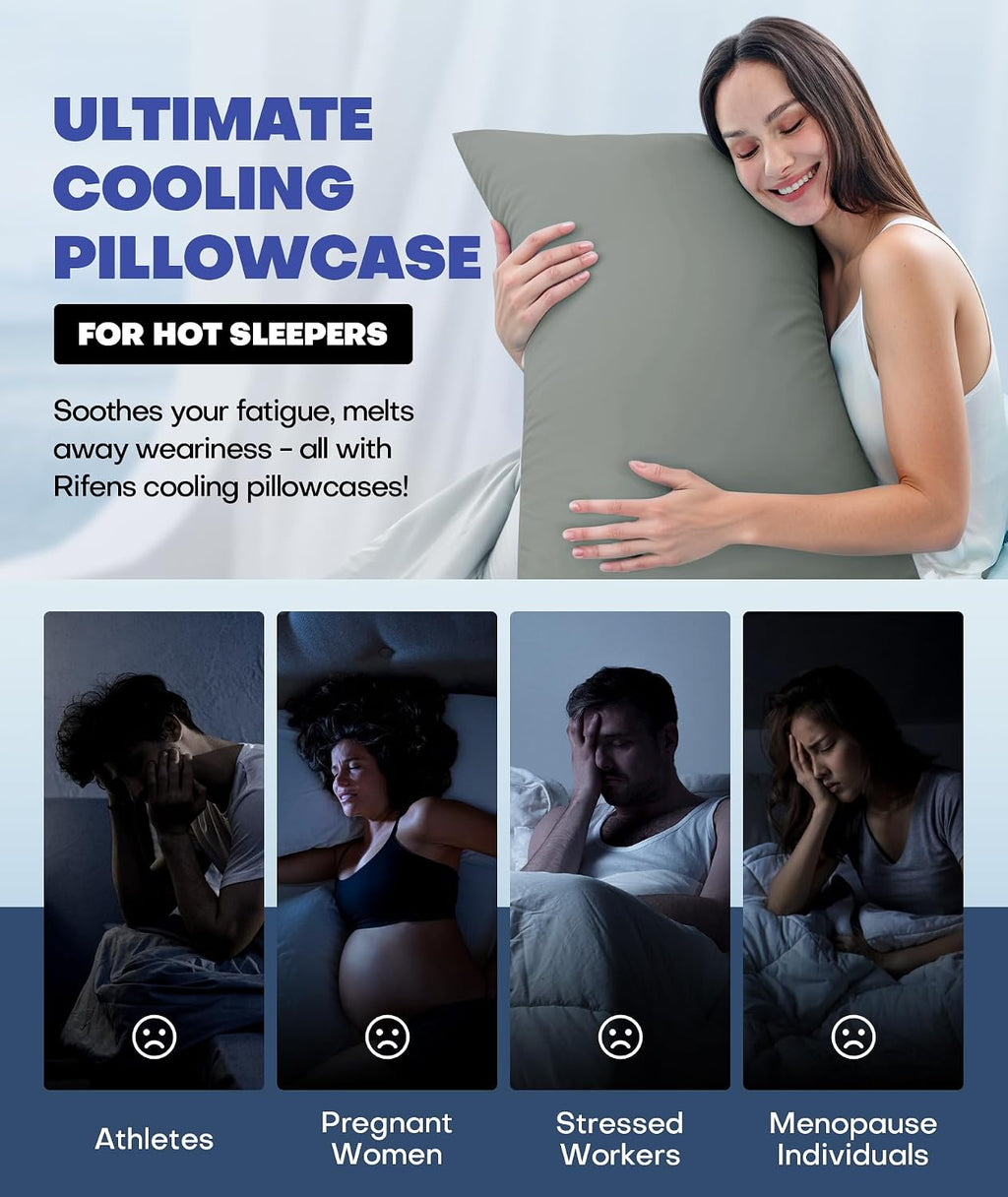 Rifens Ice Cooling Pillowcase for Hot Sleepers, Instantly Cool, Stays Cold All Night, Softer Than Silk Pillow Cases, Pillow Covers with Inv…