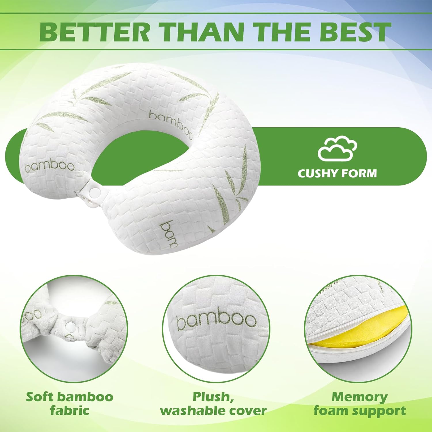 BrightRow Bamboo Memory Foam Travel Pillow Set for Airplanes Head Support Neck Pillow for Sleeping Travel Headrest for Cars Planes M…