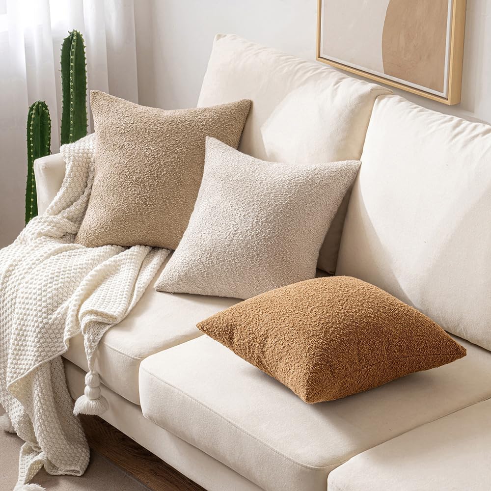 Miulee 12x20 Inch Decorative Lumbar Pillow Covers for Bed Set of 2 Textured Boucle Neutral Throw Pillow Covers Oatmeal Accent Solid Pillowc…
