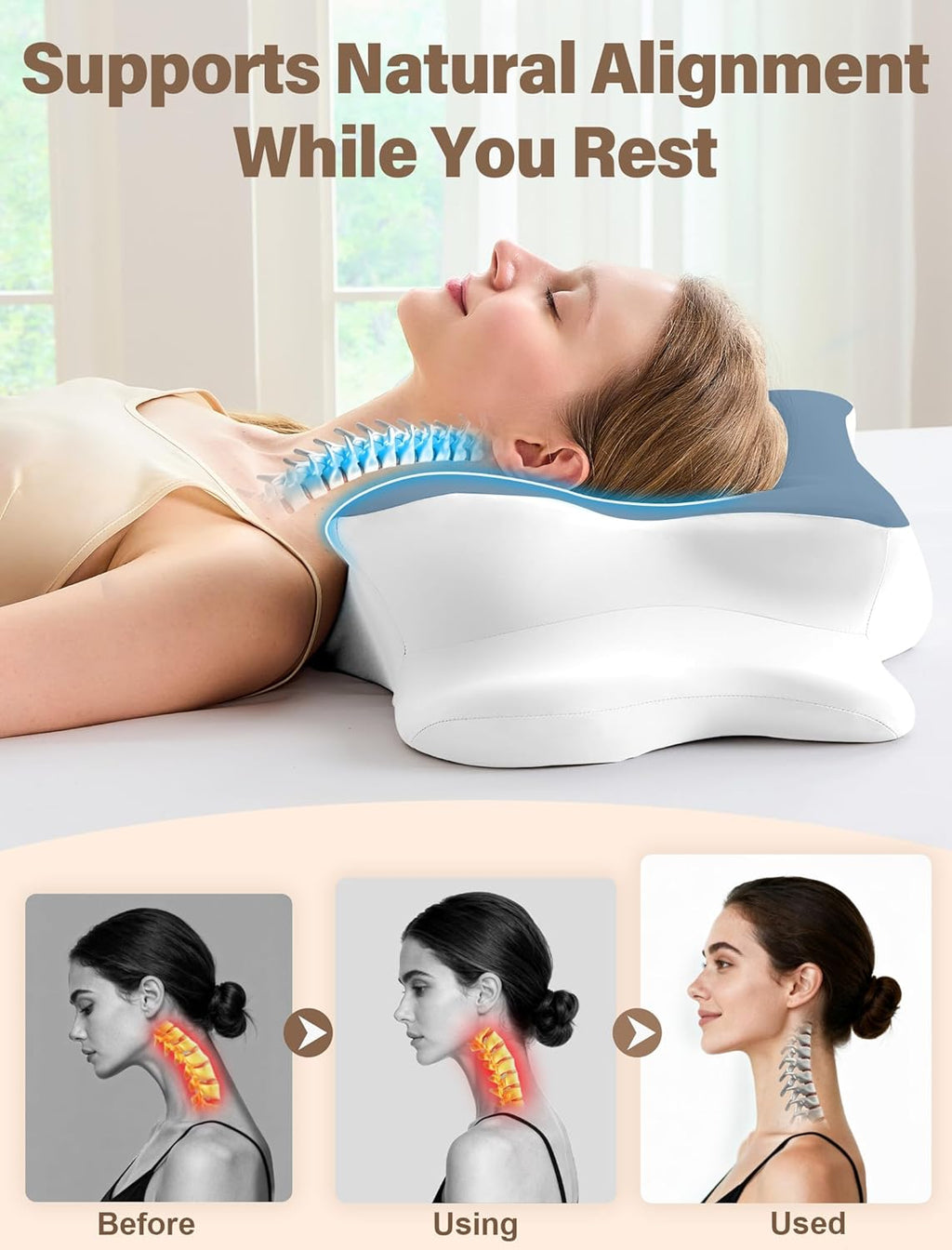 Vjasd Cervical Neck Pillow for – Ergonomic Memory Foam Pillow for Side Sleeper Contour Orthopedic Bed Pillow for Neck Support with Cooling…