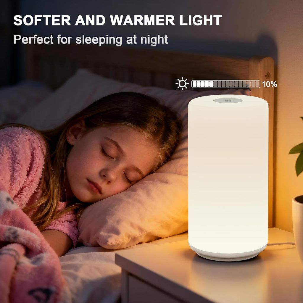 Touch Bedside Table Lamp, [RGB Mode] 3 Way Dimmable Warm White Lights for Bedroom, Multi-Color Smart Nightstand Lamp Desktop LED Lamp for…
