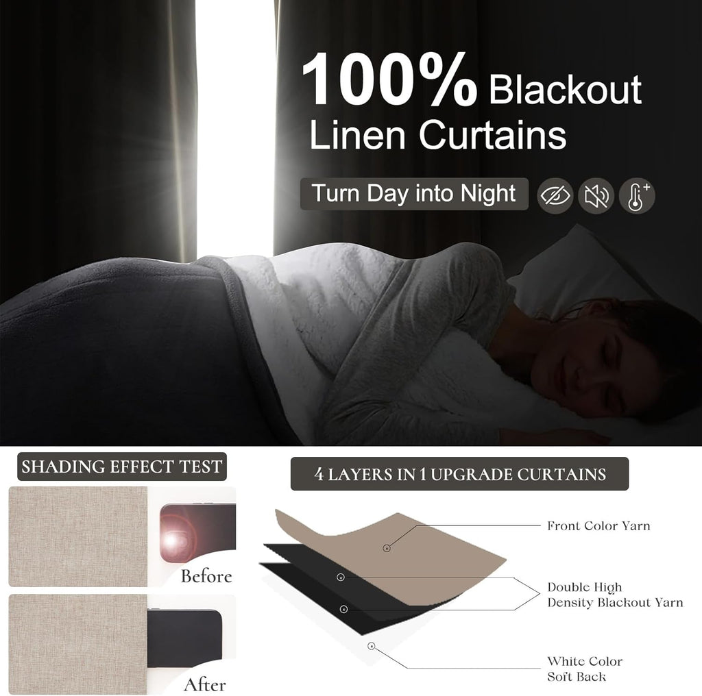 Qjmydeco Flax Linen Curtains for Living Room 2 Panels Set, 8-3/4 ft Long Thick Burlap Look Decorative Blackout Curtains 105 inch Sound Drap…