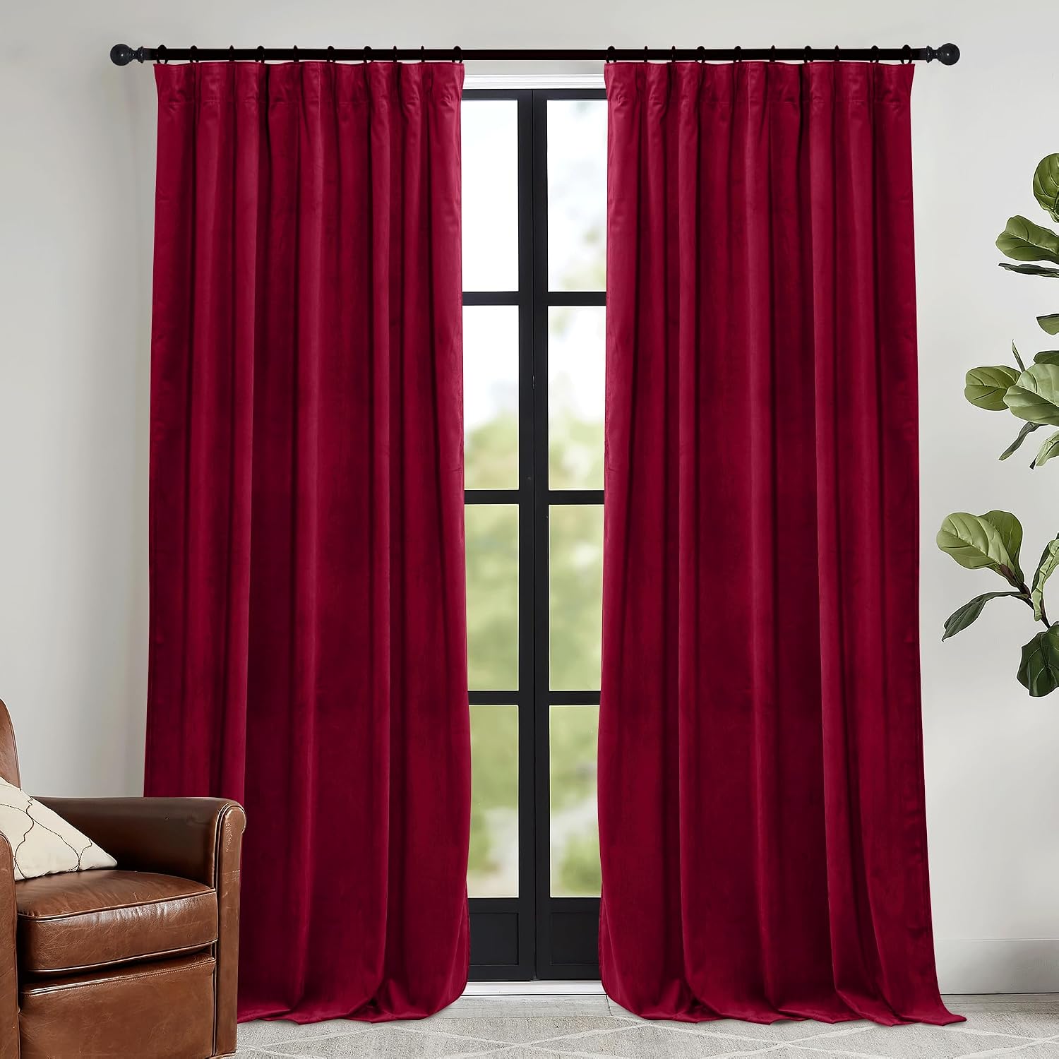 Rybhome RYB HOME Red Velvet Curtains 84 inches- Room Darkening Curtains Heavy Duty Christmas Backdrops Window Drapes for Living Room Stage…
