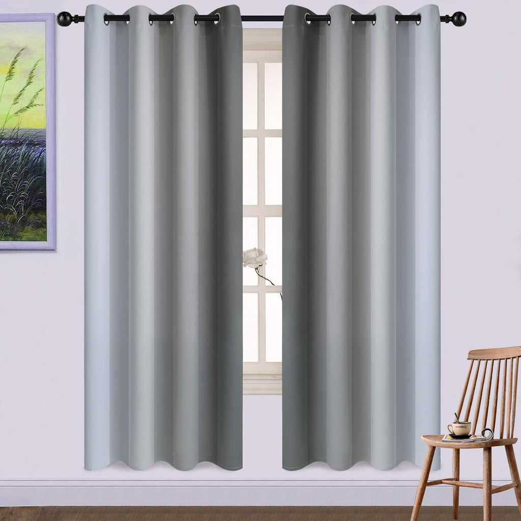 Yakamok Gray and Greyish White Thermal Insulated Grommet Light Blocking Window Drapes, Room Darkening Gradient Color Ombre Curtains for Bedr…