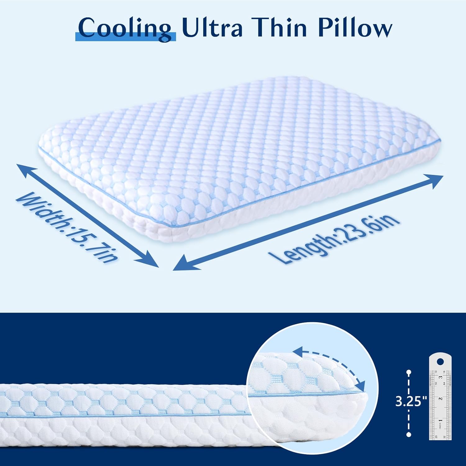 Iwacool Stomach Sleeping Pillow for Shoulder and Neck, Thin Pillow for Sleeping- Cooling Memory Foam Pillows Flat Pillows for Stomach Slee…